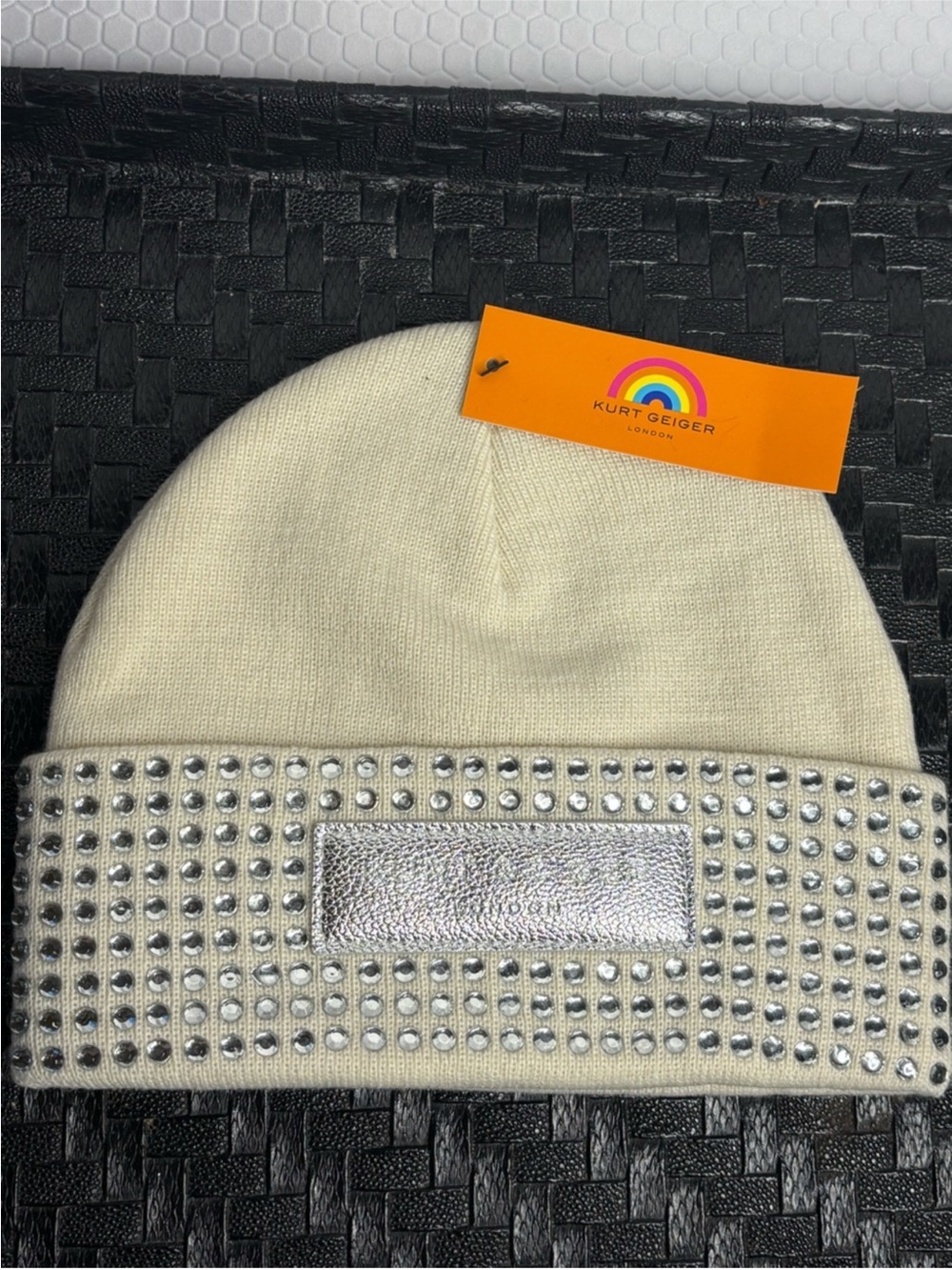 Kurt Geiger Beanie with Silver Crystal Studs OSFA NWT